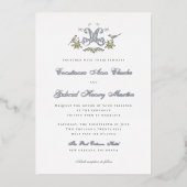 ラブバード"M"モノグラムフォイル結婚式招待状 箔招待状 (正面)