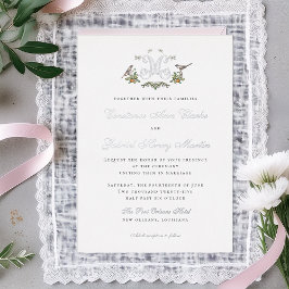 ラブバード"M"モノグラムフォイル結婚式招待状 箔招待状