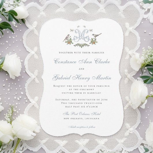 ラブバード"M"モノグラム結婚式招待状 招待状