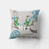 ラブバード Mrs. 花嫁のターコイズ＆グリーンの鳥かご クッション (裏面)