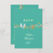 ラブバード、RSVP/DIY背景色 出欠カード (正面/裏面)