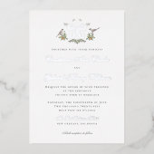 ラブバード"W"モノグラムフォイル結婚式招待状 箔招待状 (正面)