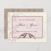 ラブバード'nレース – バラ日付カードを保存 セーブザデート (正面/裏面)