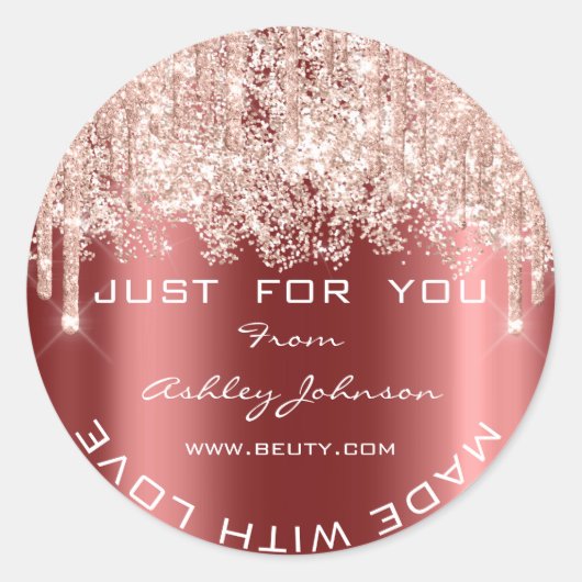 ラブバ感謝していルグンディ紙吹雪ロスで作られたグリッター ラウンドシール (正面)