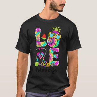 ラブパイナップル聴診器絞り染めナースライフサム Tシャツ