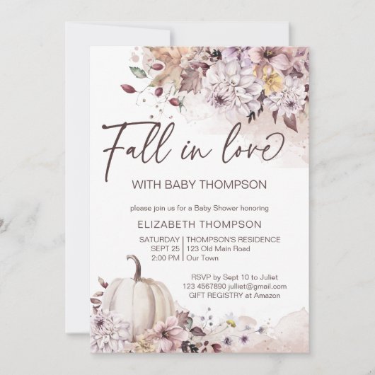 ラブパステルの葉カボチャの赤ちゃんシャワーの秋 招待状 (正面)