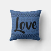 ラブパターアステカンプリント幾何学的ダークブルー クッション (裏面)