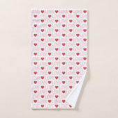 ラブパターンバスタオルセット – 赤アウトライン バスタオルセット (ハンドタオル)