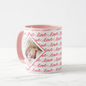 ラブパターン2枚フォトピンクバレンタインデー マグカップ (正面左)