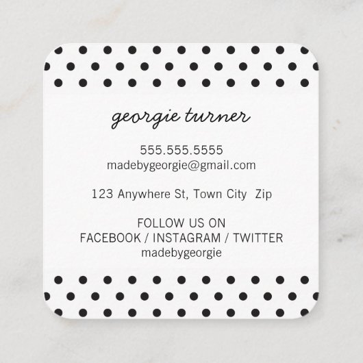 ラブパッケージング製水玉模様白黒 スクエア名刺 (裏面)