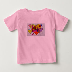 ラブパッチワークハートグリッターワードアートシャツ ベビーTシャツ