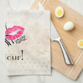 ラブパリとエッフェルタワーオンヴィンテージパターン キッチンタオル (四つ折り)