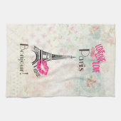 ラブパリとエッフェルタワーオンヴィンテージパターン キッチンタオル (横)