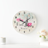 ラブパリとエッフェルタワーオンヴィンテージパターン ラージ壁時計 (ホーム)