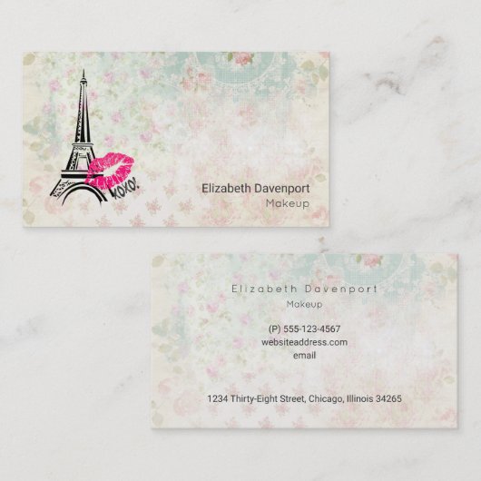ラブパリとエッフェルタワーオンヴィンテージパターン 名刺 (正面/裏面)