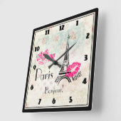 ラブパリとエッフェルタワーオンヴィンテージ スクエア壁時計 (傾斜)