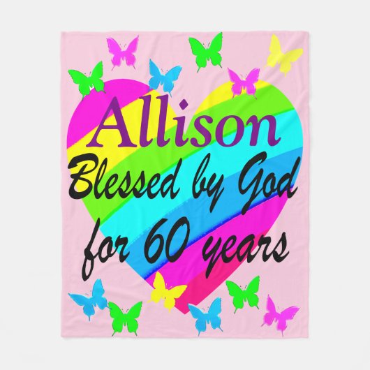 ラブパーソナライズされたル60番目の誕生日ハート空白の フリースブランケット (正面)