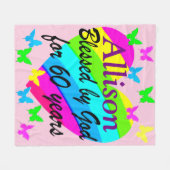 ラブパーソナライズされたル60番目の誕生日ハート空白の フリースブランケット (正面(横))