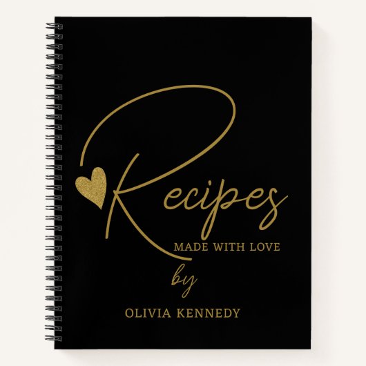 ラブパーソナライズされたレシピ製ブラックと金ゴールド ノートブック (正面)