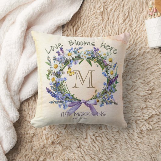 ラブパーソナライズされた開花ここフローラ装飾用クッション クッション (ブランケット)