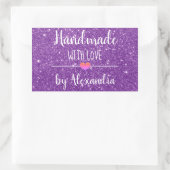 ラブパープルの手作りグリッター 長方形シール (バッグ)