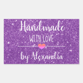ラブパープルの手作りグリッター 長方形シール