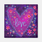 ラブパープルハートフローラインスパイアトレンディー マグネット (正面)