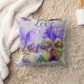 ラブパープルフローラフラワーウォーターカラーヴィオラパターン クッション (ブランケット)