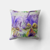 ラブパープルフローラフラワーウォーターカラーヴィオラパターン クッション (裏面)
