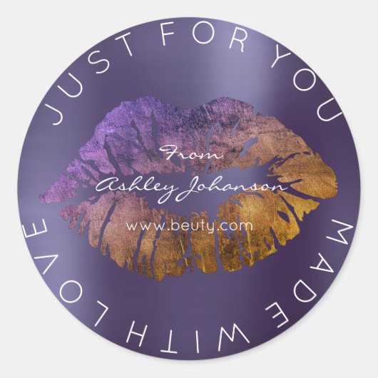 ラブパープル金ゴールド口紅メイクアップ ラウンドシール (正面)
