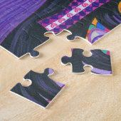 ラブヒッピー女の子の平和サイン大きな目パープル ジグソーパズル (側面)