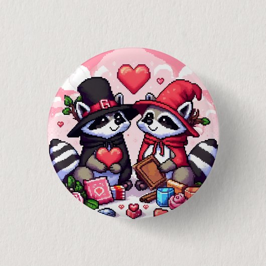 ラブピクセルアートのアライグマ 缶バッジ (正面)