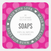 ラブピンクで作った可愛い商品水玉模様ラベル スクエアシール (正面)