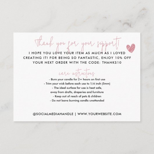 ラブピンクで手作りありがとうキャンドル気に エンクロージャーカード (裏面)