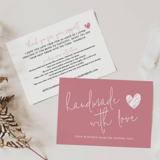ラブピンクで手作りありがとうジュエリー気に エンクロージャーカード