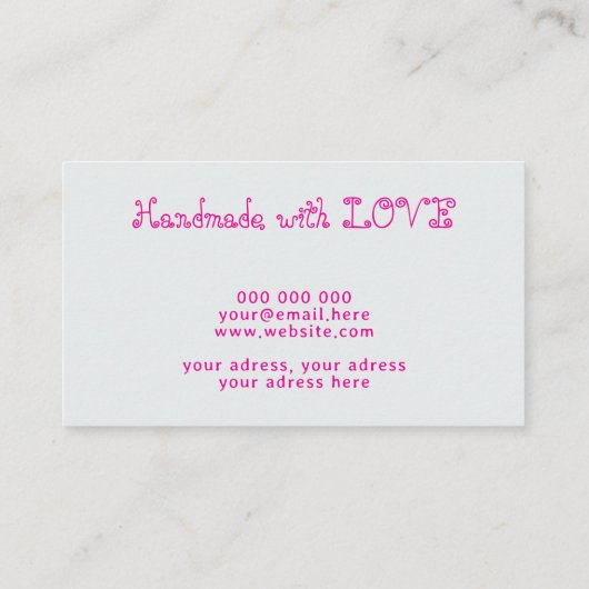 ラブピンクで手作りのシルバーヤーンクロシェ針 名刺 (裏面)