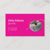 ラブピンクで手作りのシルバーヤーンクロシェ針 名刺 (正面)