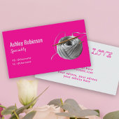 ラブピンクで手作りのシルバーヤーンクロシェ針 名刺