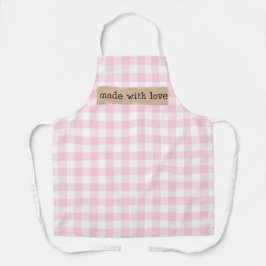 ラブピンクとホワイトチェックで作られる エプロン