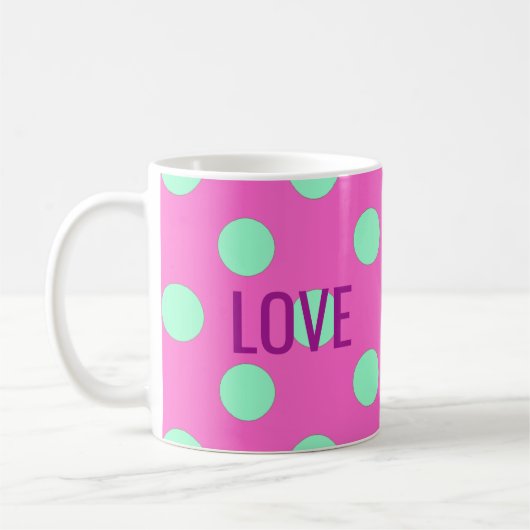 ラブピンクとミント水玉模様シャワーパーティー コーヒーマグカップ (左)