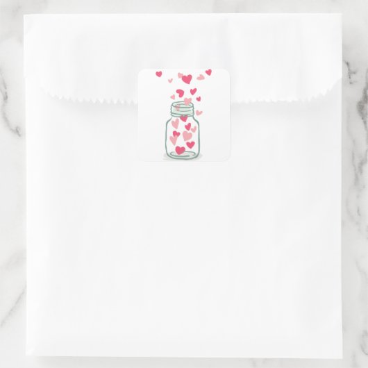 ラブピンクと赤いハートズMason Jars 結婚's スクエアシール (バッグ)