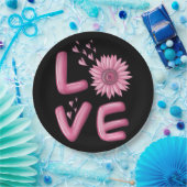 ラブピンクのひまわりラウンド ペーパープレート (パーティー)