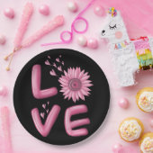 ラブピンクのひまわりラウンド ペーパープレート (パーティー)