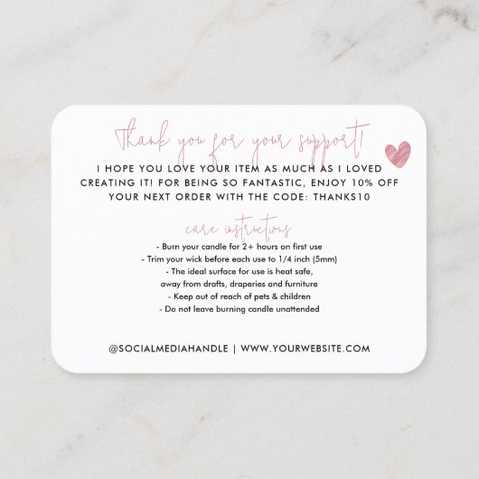 ラブピンクのキャンドルで手感謝してい作予算気に計 名刺 (裏面)