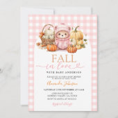 ラブピンクのクマの秋バスケットの赤ちゃんシャワー 招待状 (正面)