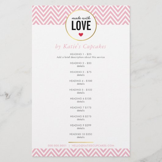 ラブピンクのシェブロンモダンで作った価格表 チラシ (正面)