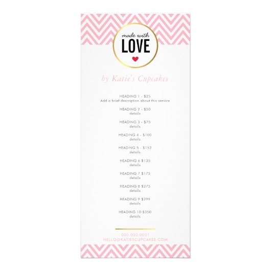 ラブピンクのシェブロンモダンで作った価格表 ラックカード (正面)