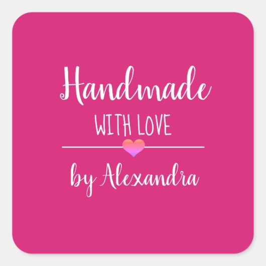 ラブピンクのスクリプト名の長方形セットで手作り スクエアシール (正面)