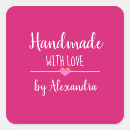 ラブピンクのスクリプト名の長方形セットで手作り スクエアシール