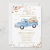 ラブピンクのトラックに落ちる男の子の赤ちゃんシャワー 招待状 (正面)